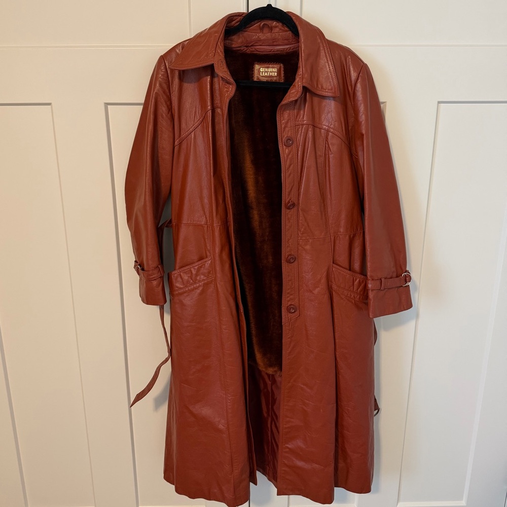 Vintage 1970’s Rust Leather Trench Coat